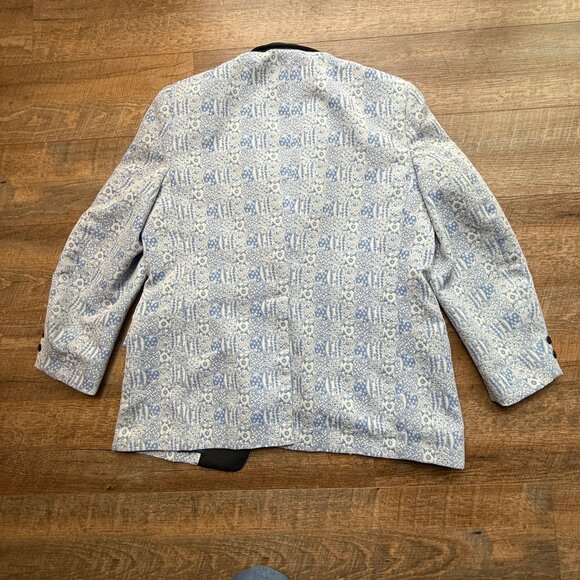After Six White/Blue Sz 46R  Brocade Tuxedo Prom Formal Jacket Vintage - Picture 2 of 10